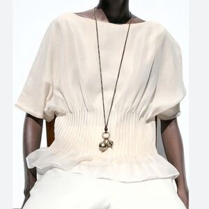 Zara Cream Pleated Women's Blouse size M new with tags!